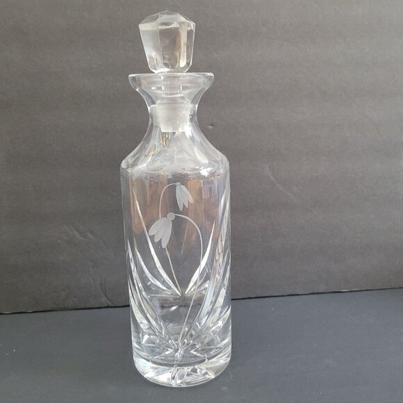 Vintage Etcged Floral Crystal Decanter With Stopper - Picture 1 of 7